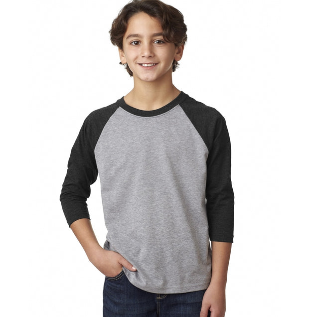 Next Level 3352 Youth Heather Colors 3/4 Sleeve Raglan Tee 60/40 Cotton/Poly