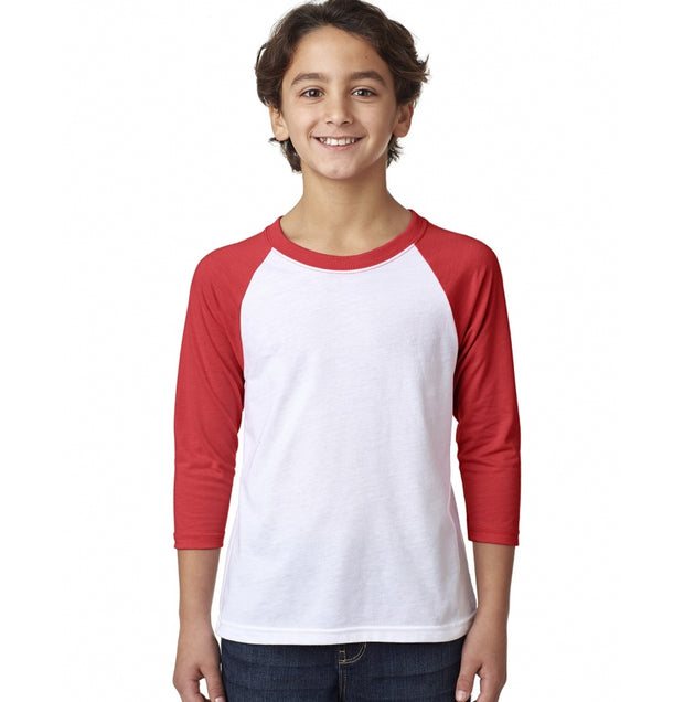 Next Level 3352 Youth Heather Colors 3/4 Sleeve Raglan Tee 60/40 Cotton/Poly